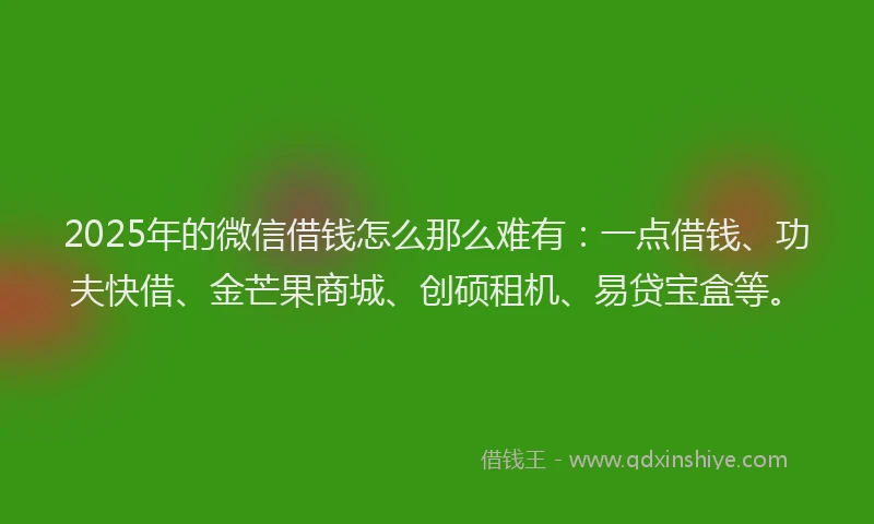 2025年的微信借钱怎么那么难有:一点借钱、功夫快借、金芒果商城、创硕租机、易贷宝盒等。