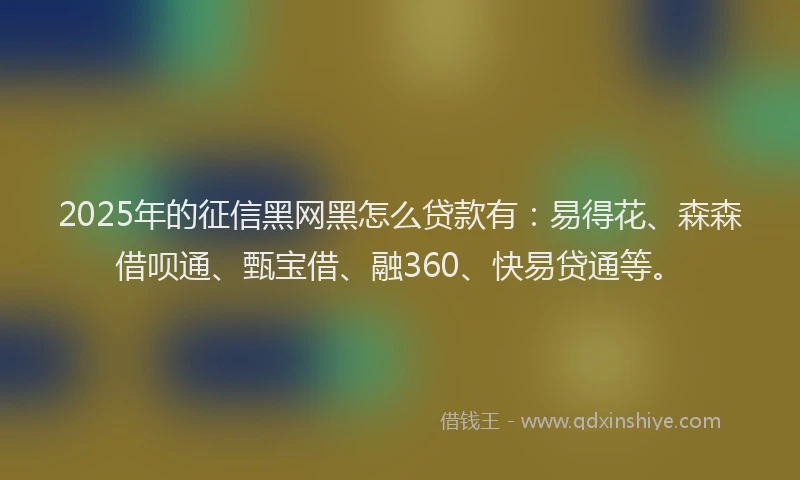 2025年的征信黑网黑怎么贷款有：易得花、森森借呗通、甄宝借、融360、快易贷通等。