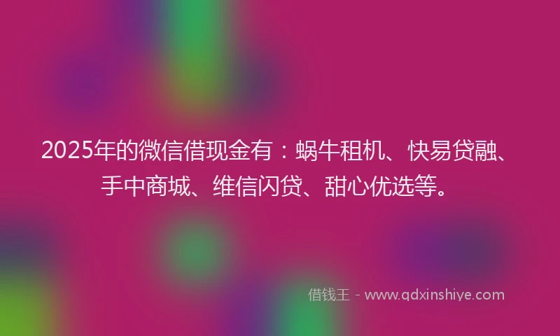 2025年的微信借现金有:蜗牛租机、快易贷融、手中商城、维信闪贷、甜心优选等。