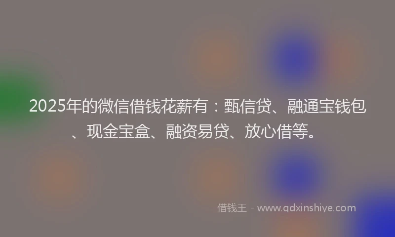 2025年的微信借钱花薪有：甄信贷、融通宝钱包、现金宝盒、融资易贷、放心借等。