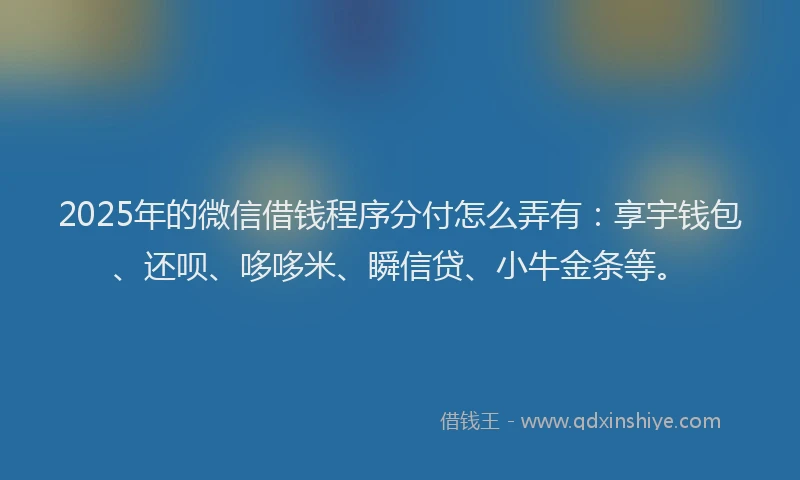 2025年的微信借钱程序分付怎么弄有：享宇钱包、还呗、哆哆米、瞬信贷、小牛金条等。