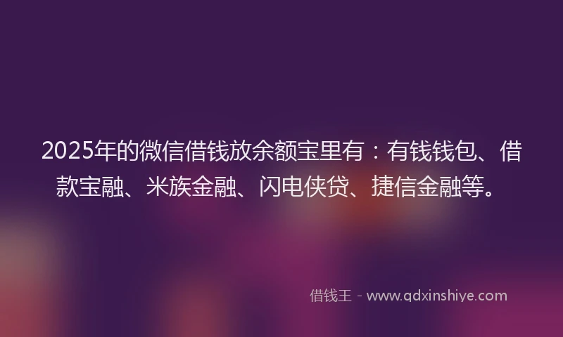 2025年的微信借钱放余额宝里有：有钱钱包、借款宝融、米族金融、闪电侠贷、捷信金融等。