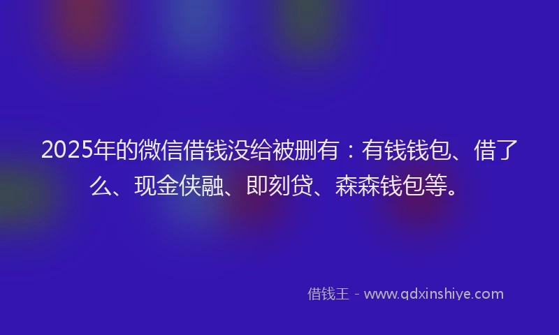 2025年的微信借钱没给被删有：有钱钱包、借了么、现金侠融、即刻贷、森森钱包等。