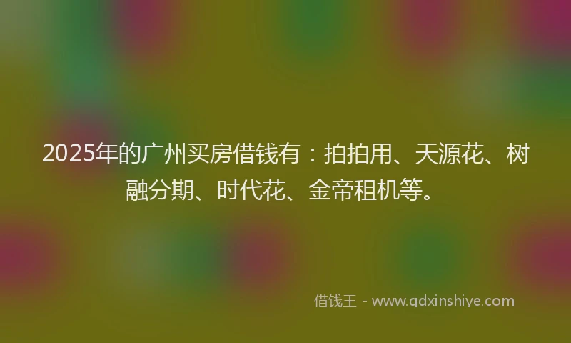 2025年的广州买房借钱有：拍拍用、天源花、树融分期、时代花、金帝租机等。