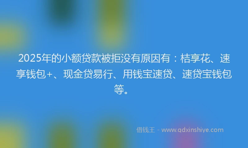 2025年的小额贷款被拒没有原因有：桔享花、速享钱包+、现金贷易行、用钱宝速贷、速贷宝钱包等。