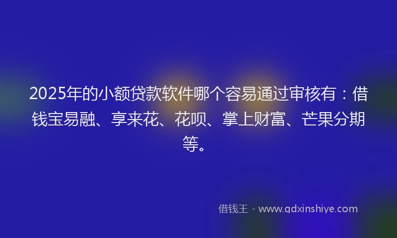 2025年的小额贷款软件哪个容易通过审核有：借钱宝易融、享来花、花呗、掌上财富、芒果分期等。