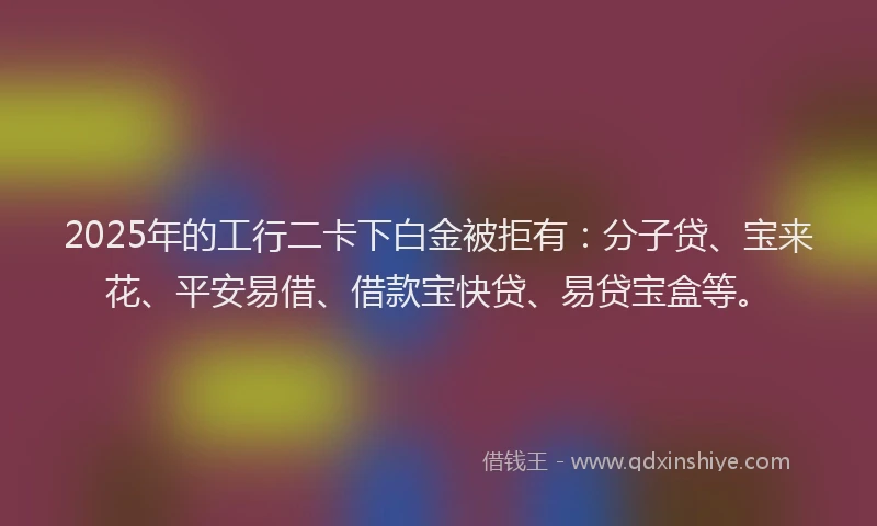 2025年的工行二卡下白金被拒有：分子贷、宝来花、平安易借、借款宝快贷、易贷宝盒等。