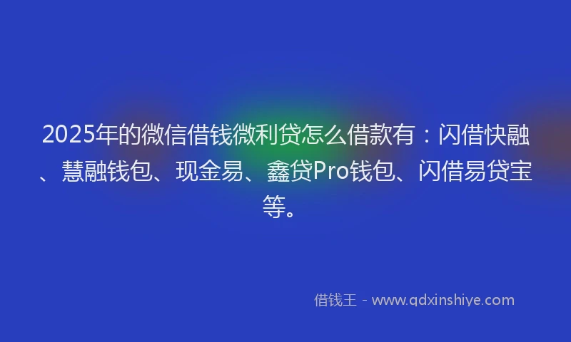 2025年的微信借钱微利贷怎么借款有：闪借快融、慧融钱包、现金易、鑫贷Pro钱包、闪借易贷宝等。