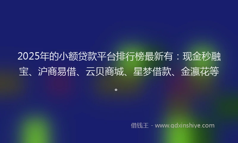 2025年的小额贷款平台排行榜最新有：现金秒融宝、沪商易借、云贝商城、星梦借款、金瀛花等。