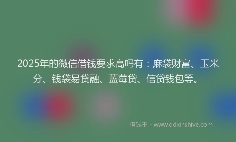 2025年的微信借钱要求高吗有：麻袋财富、玉米分、钱袋易贷融、蓝莓贷、信贷钱包等。