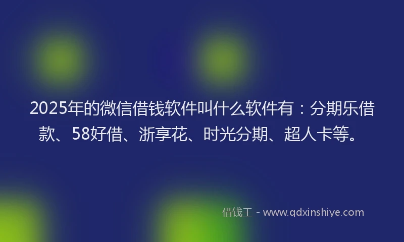 2025年的微信借钱软件叫什么软件有：分期乐借款、58好借、浙享花、时光分期、超人卡等。