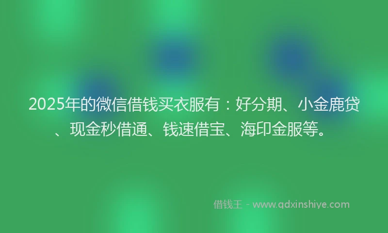 2025年的微信借钱买衣服有：好分期、小金鹿贷、现金秒借通、钱速借宝、海印金服等。