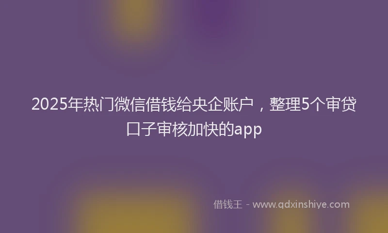 2025年热门微信借钱给央企账户，整理5个审贷口子审核加快的app