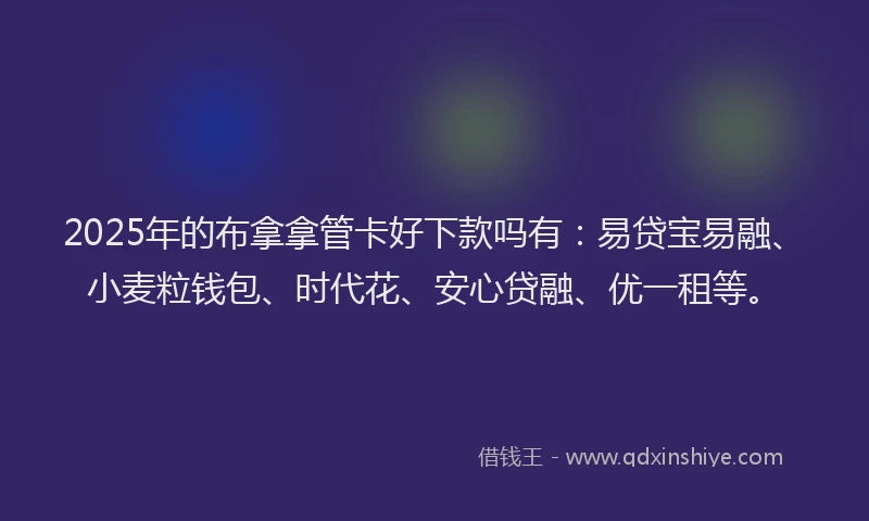 2025年的布拿拿管卡好下款吗有：易贷宝易融、小麦粒钱包、时代花、安心贷融、优一租等。