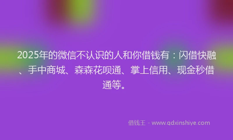 2025年的微信不认识的人和你借钱有:闪借快融、手中商城、森森花呗通、掌上信用、现金秒借通等。