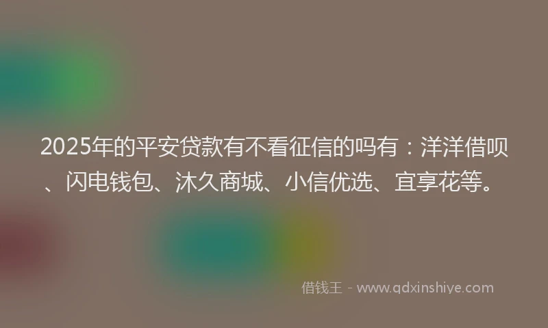 2025年的平安贷款有不看征信的吗有：洋洋借呗、闪电钱包、沐久商城、小信优选、宜享花等。