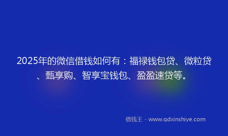 2025年的微信借钱如何有：福禄钱包贷、微粒贷、甄享购、智享宝钱包、盈盈速贷等。