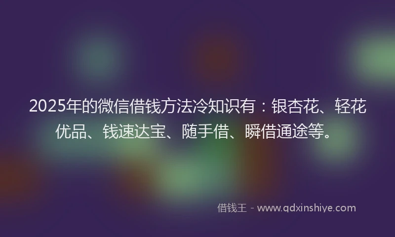 2025年的微信借钱方法冷知识有：银杏花、轻花优品、钱速达宝、随手借、瞬借通途等。