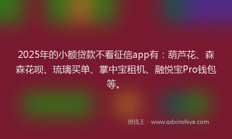 2025年的小额贷款不看征信app有：葫芦花、森森花呗、琉璃买单、掌中宝租机、融悦宝Pro钱包等。