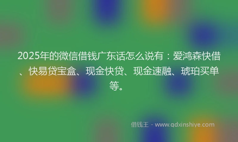 2025年的微信借钱广东话怎么说有：爱鸿森快借、快易贷宝盒、现金快贷、现金速融、琥珀买单等。