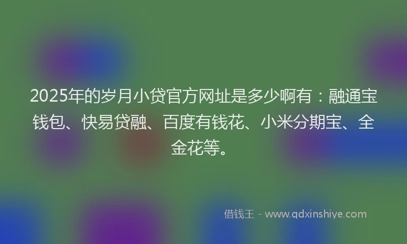 2025年的岁月小贷官方网址是多少啊有：融通宝钱包、快易贷融、百度有钱花、小米分期宝、全金花等。