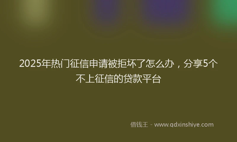 2025年热门征信申请被拒坏了怎么办，分享5个不上征信的贷款平台