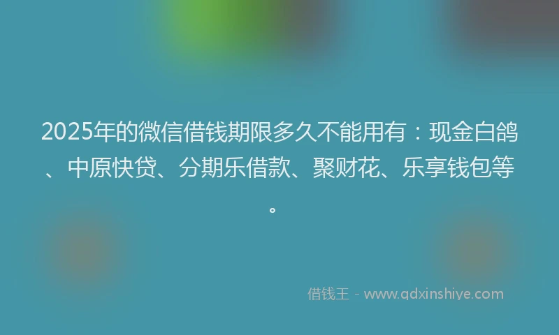 2025年的微信借钱期限多久不能用有：现金白鸽、中原快贷、分期乐借款、聚财花、乐享钱包等。
