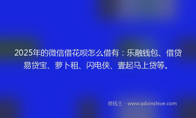 2025年的微信借花呗怎么借有：乐融钱包、借贷易贷宝、萝卜租、闪电侠、壹起马上贷等。