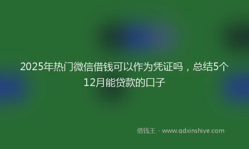 2025年热门微信借钱可以作为凭证吗，总结5个12月能贷款的口子