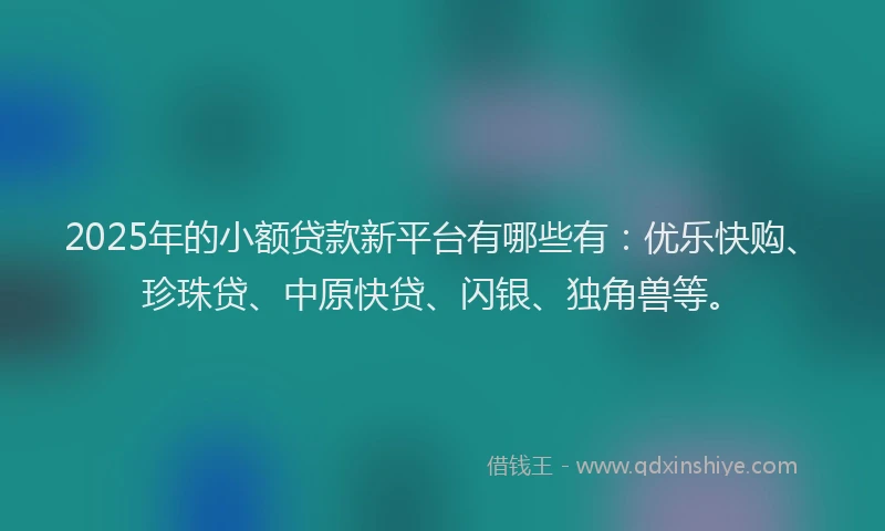 2025年的小额贷款新平台有哪些有：优乐快购、珍珠贷、中原快贷、闪银、独角兽等。