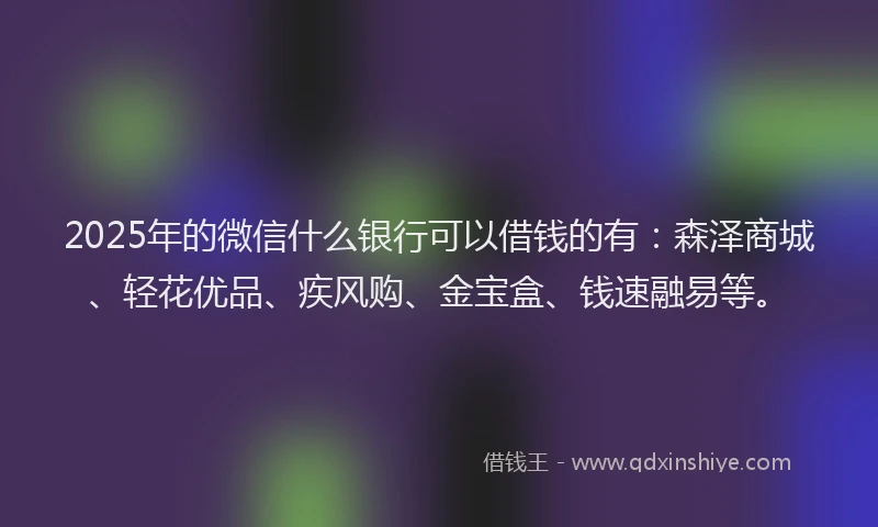 2025年的微信什么银行可以借钱的有：森泽商城、轻花优品、疾风购、金宝盒、钱速融易等。