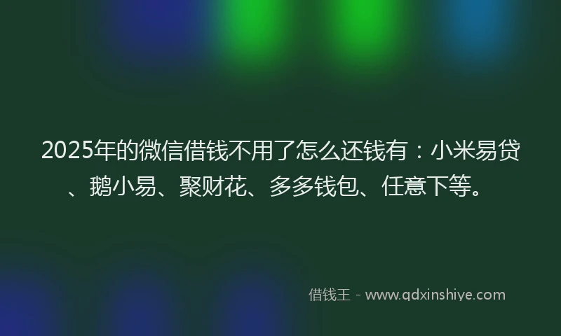 2025年的微信借钱不用了怎么还钱有：小米易贷、鹅小易、聚财花、多多钱包、任意下等。