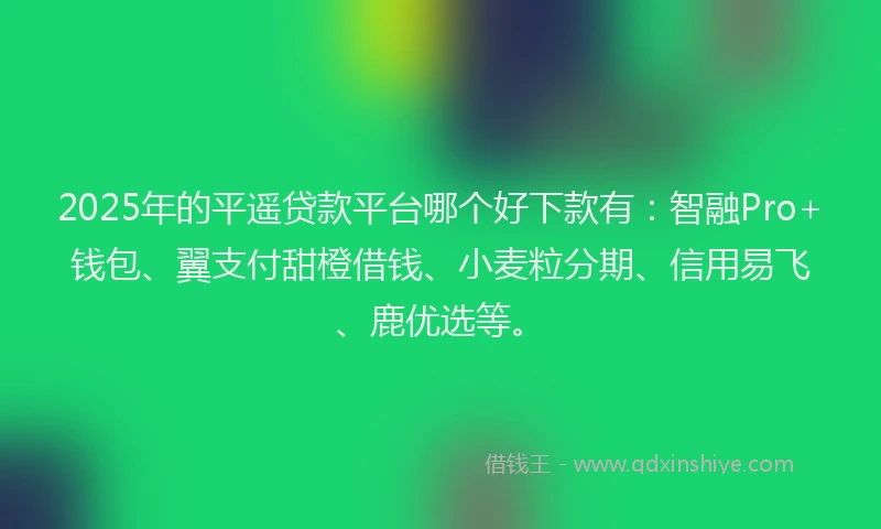 2025年的平遥贷款平台哪个好下款有：智融Pro+钱包、翼支付甜橙借钱、小麦粒分期、信用易飞、鹿优选等。