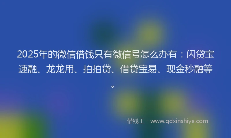 2025年的微信借钱只有微信号怎么办有：闪贷宝速融、龙龙用、拍拍贷、借贷宝易、现金秒融等。