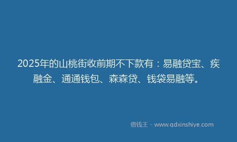 2025年的山桃街收前期不下款有：易融贷宝、疾融金、通通钱包、森森贷、钱袋易融等。