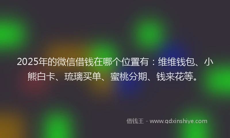 2025年的微信借钱在哪个位置有：维维钱包、小熊白卡、琉璃买单、蜜桃分期、钱来花等。
