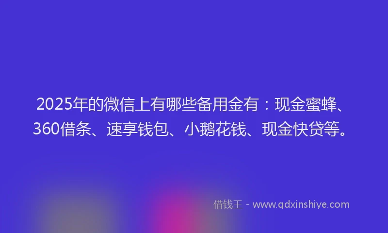 2025年的微信上有哪些备用金有：现金蜜蜂、360借条、速享钱包、小鹅花钱、现金快贷等。