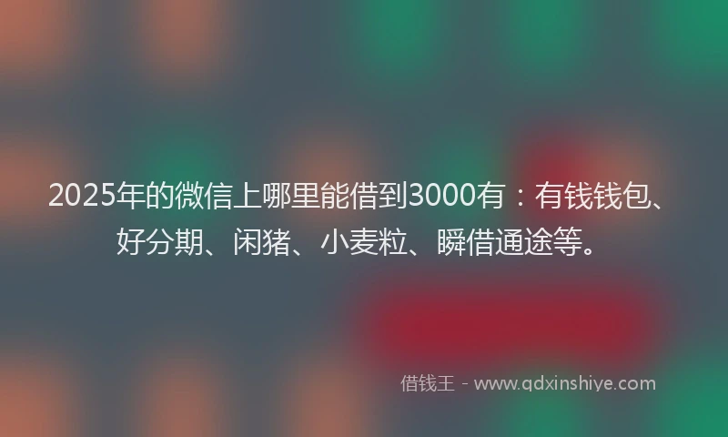 2025年的微信上哪里能借到3000有：有钱钱包、好分期、闲猪、小麦粒、瞬借通途等。