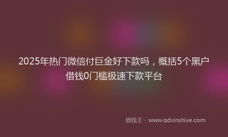 2025年热门微信付巨金好下款吗，概括5个黑户借钱0门槛极速下款平台