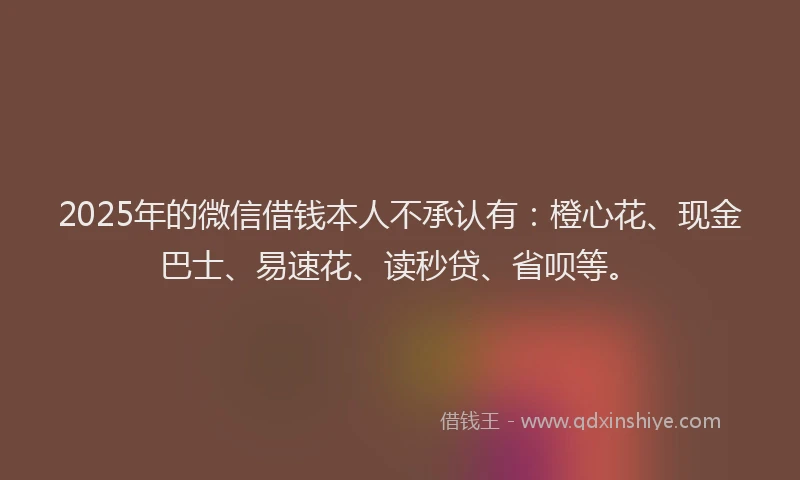 2025年的微信借钱本人不承认有：橙心花、现金巴士、易速花、读秒贷、省呗等。
