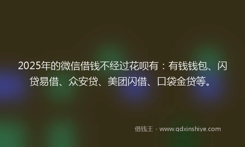 2025年的微信借钱不经过花呗有:有钱钱包、闪贷易借、众安贷、美团闪借、口袋金贷等。