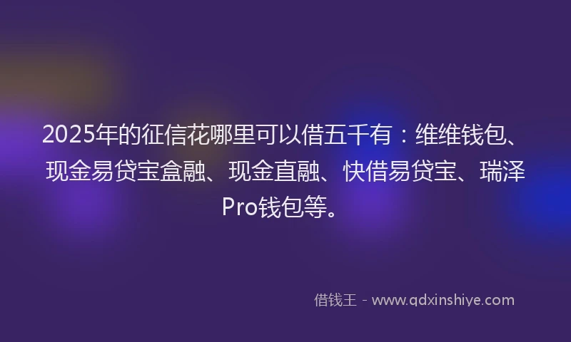 2025年的征信花哪里可以借五千有：维维钱包、现金易贷宝盒融、现金直融、快借易贷宝、瑞泽Pro钱包等。
