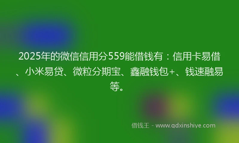 2025年的微信信用分559能借钱有：信用卡易借、小米易贷、微粒分期宝、鑫融钱包+、钱速融易等。