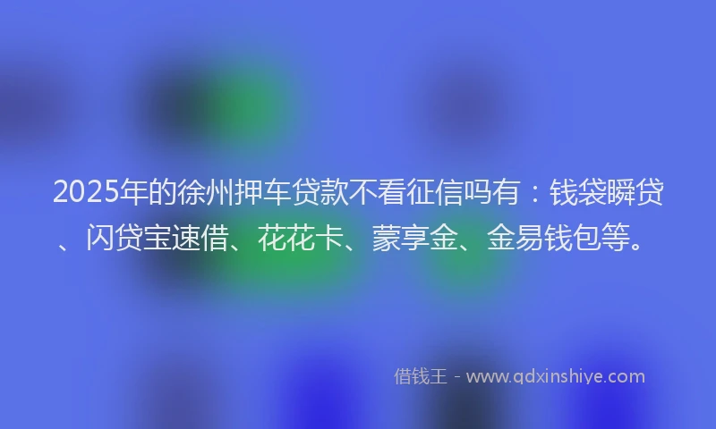 2025年的徐州押车贷款不看征信吗有：钱袋瞬贷、闪贷宝速借、花花卡、蒙享金、金易钱包等。