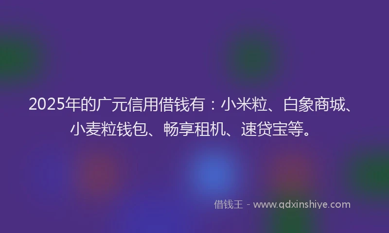 2025年的广元信用借钱有：小米粒、白象商城、小麦粒钱包、畅享租机、速贷宝等。