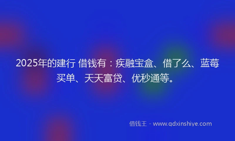 2025年的建行 借钱有：疾融宝盒、借了么、蓝莓买单、天天富贷、优秒通等。
