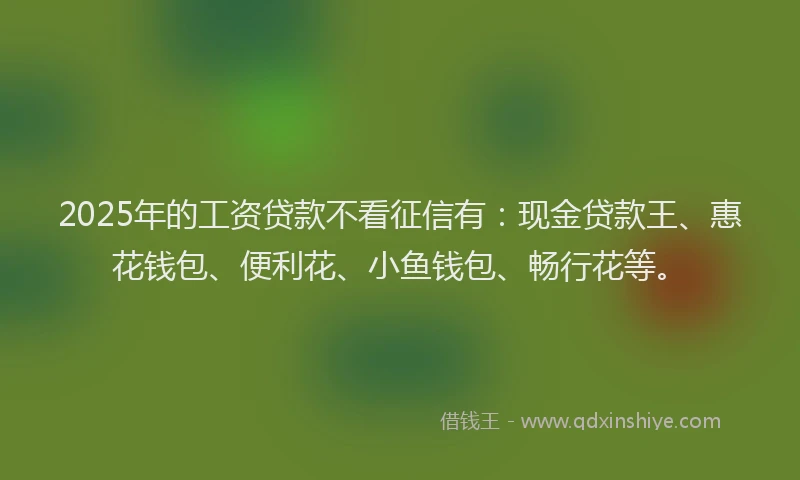 2025年的工资贷款不看征信有：现金贷款王、惠花钱包、便利花、小鱼钱包、畅行花等。