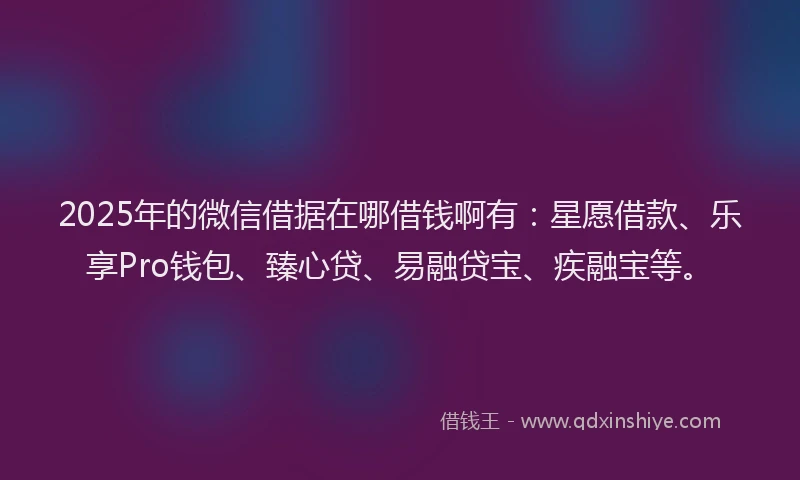 2025年的微信借据在哪借钱啊有：星愿借款、乐享Pro钱包、臻心贷、易融贷宝、疾融宝等。