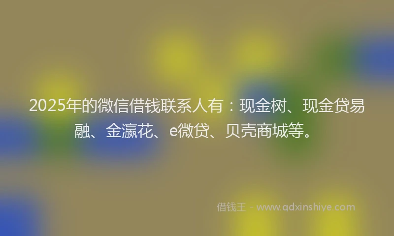 2025年的微信借钱联系人有：现金树、现金贷易融、金瀛花、e微贷、贝壳商城等。