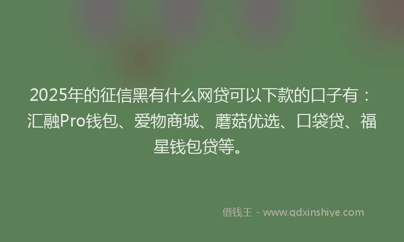 2025年的征信黑有什么网贷可以下款的口子有：汇融Pro钱包、爱物商城、蘑菇优选、口袋贷、福星钱包贷等。